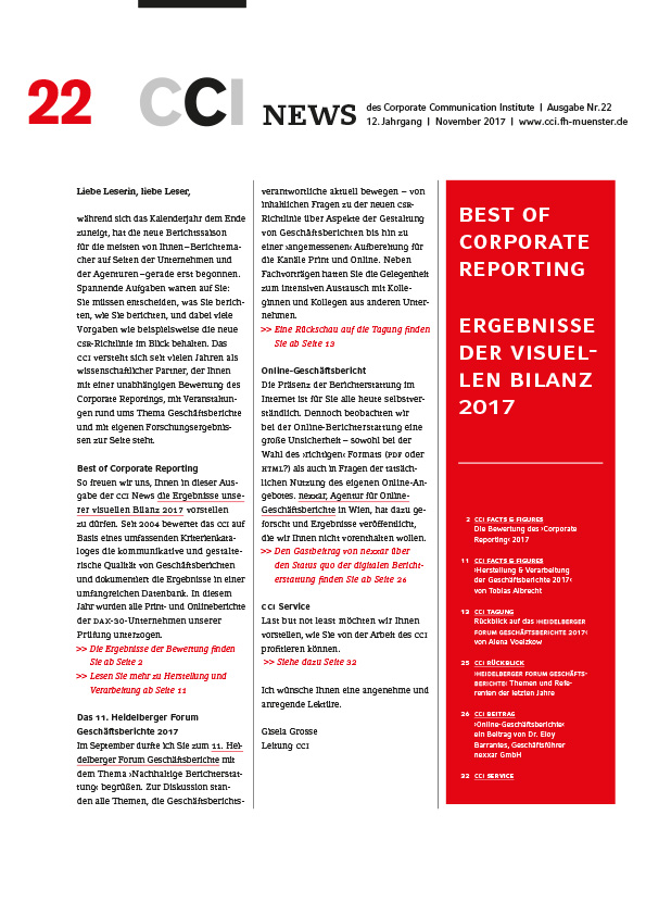 CCI Münster, Gisela Grosse, Corporate Reporting, Forum Reporting, Gestaltung, CCI, Corporate, Communication, Institute