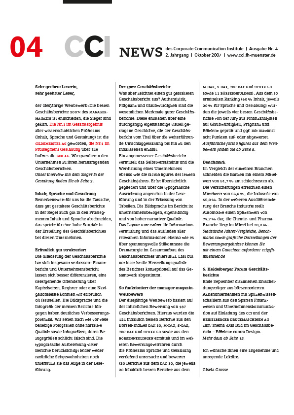 CCI Münster, Gisela Grosse, Corporate Reporting, Forum Reporting, Gestaltung, CCI, Corporate, Communication, Institute