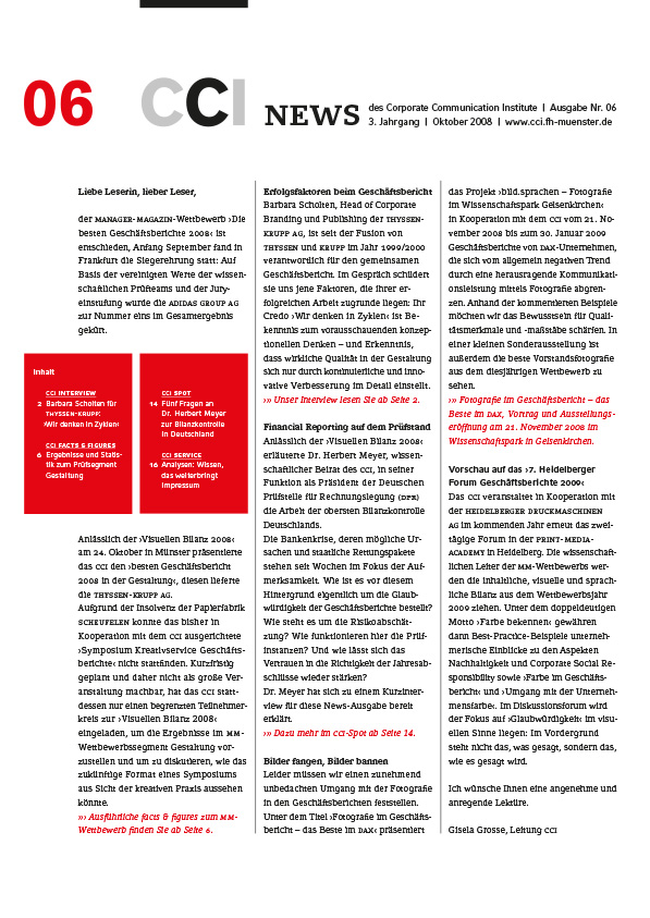 CCI Münster, Gisela Grosse, Corporate Reporting, Forum Reporting, Gestaltung, CCI, Corporate, Communication, Institute